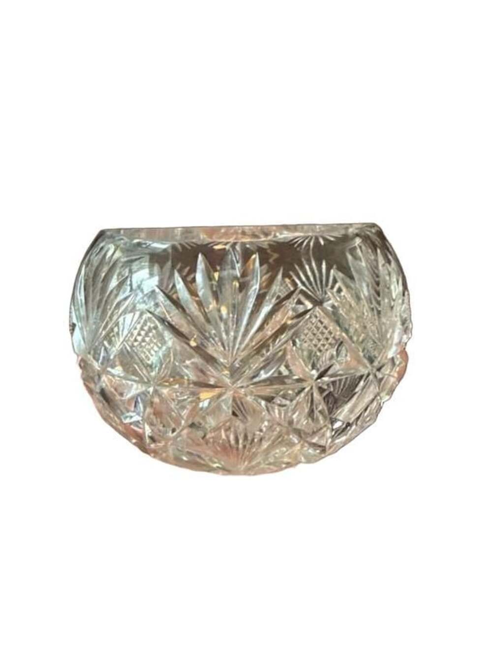 Vintage Cut Lead Crystal Small Bowl / Rose Bowl with Starburst Diamond Design